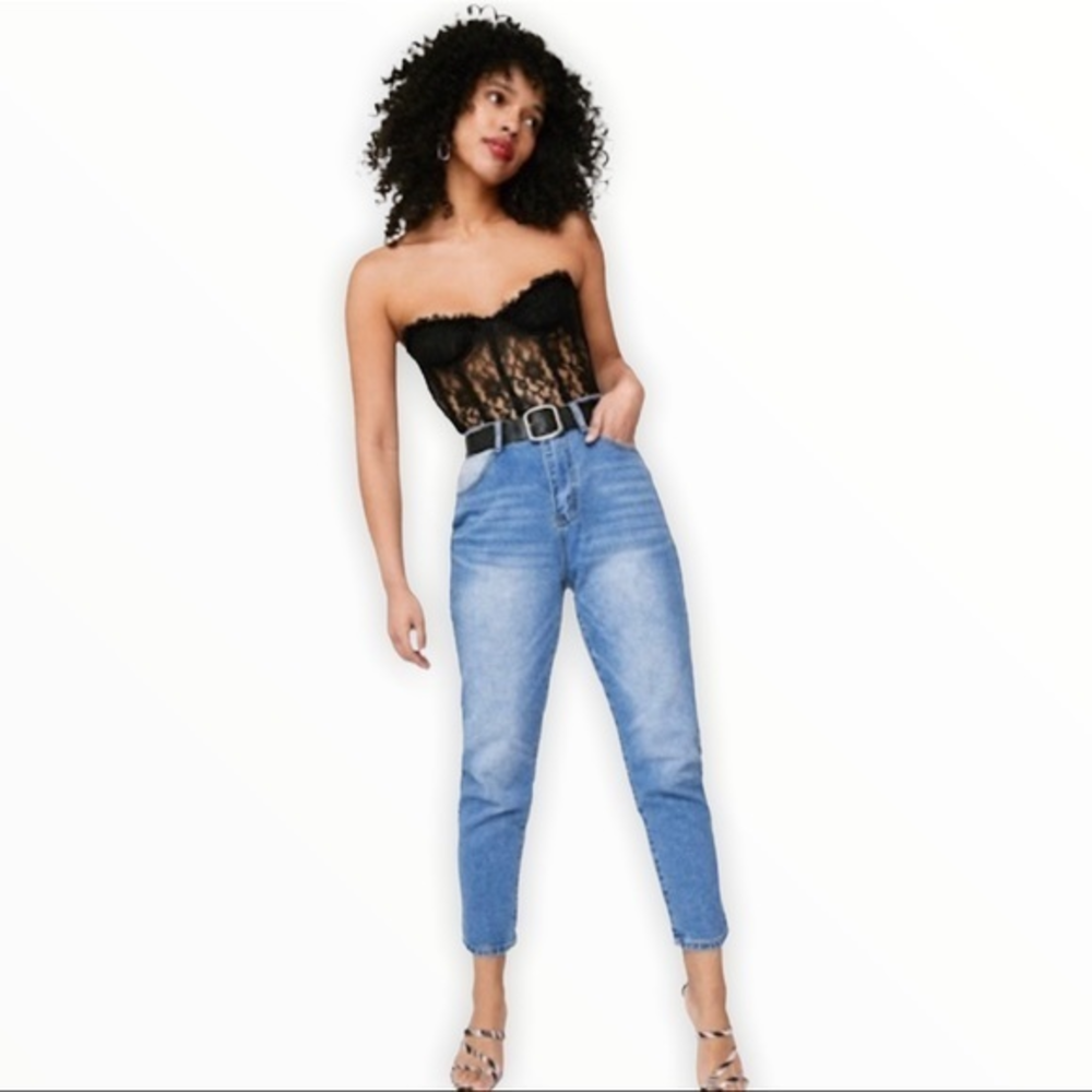 NASTY GAL Two Tone Straight Leg High Waisted Mom Jeans Womens Size 4